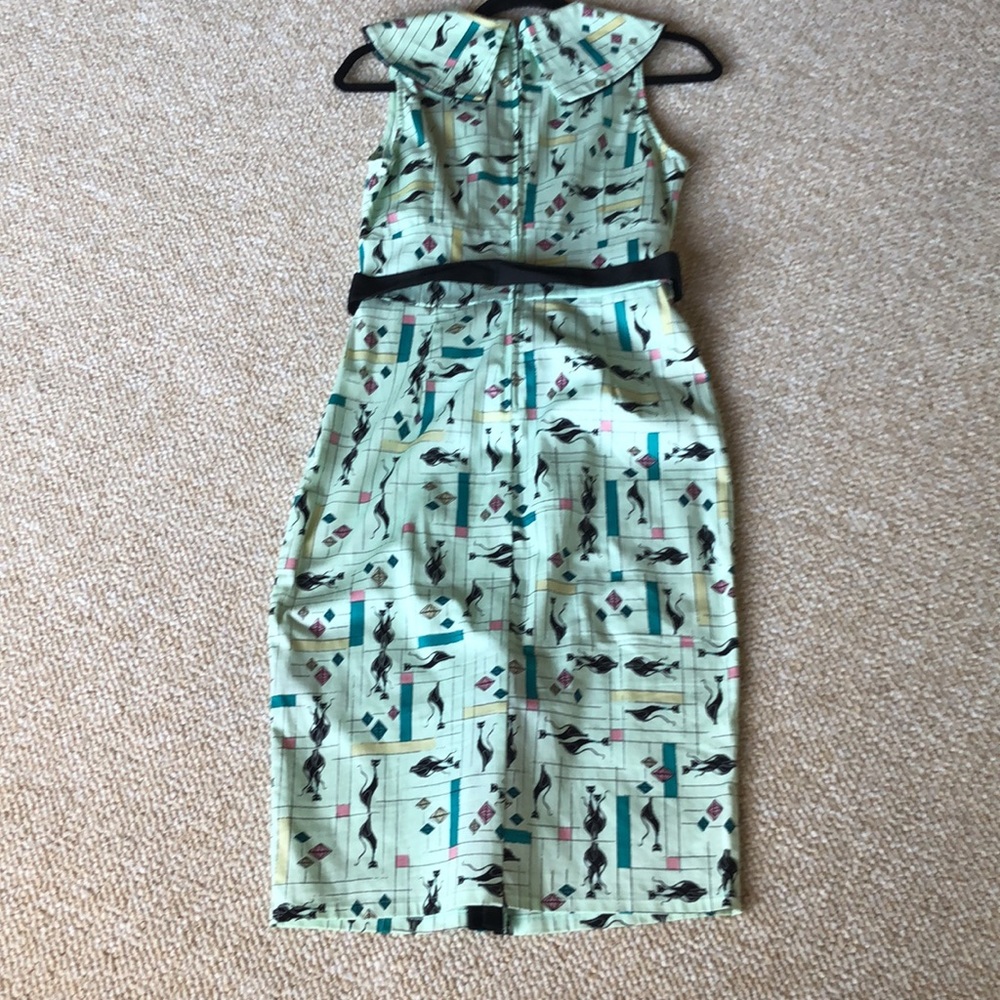 Voodoo Vixen Pin Up Kitten ‘50s inspired fitted pencil midi dress w/belt - Picture 7 of 8